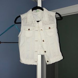 White studded frayed vest